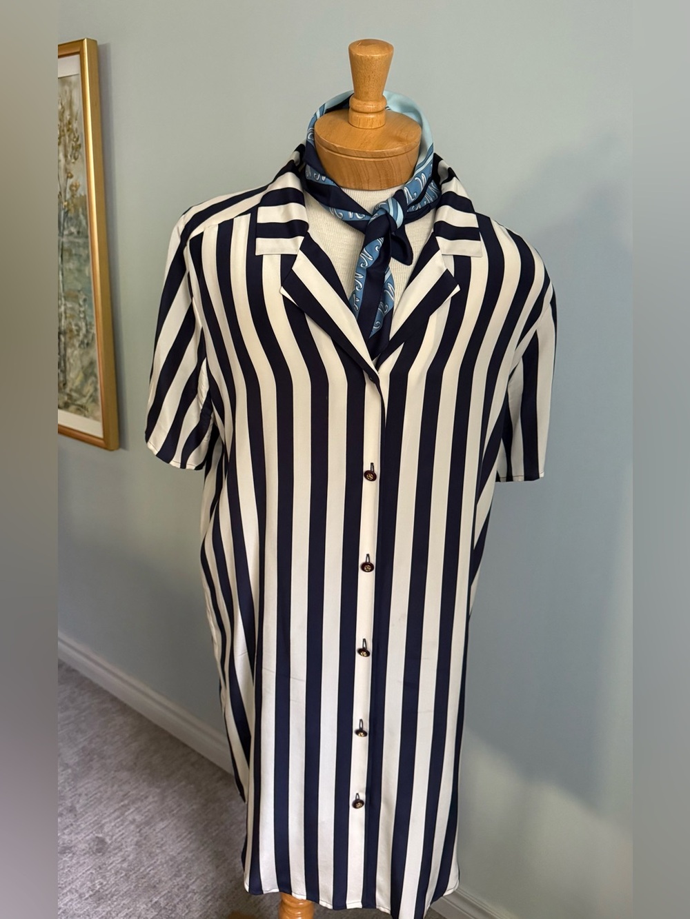 100% Silk Nautical Stripe Dress Coastal Grandma Style